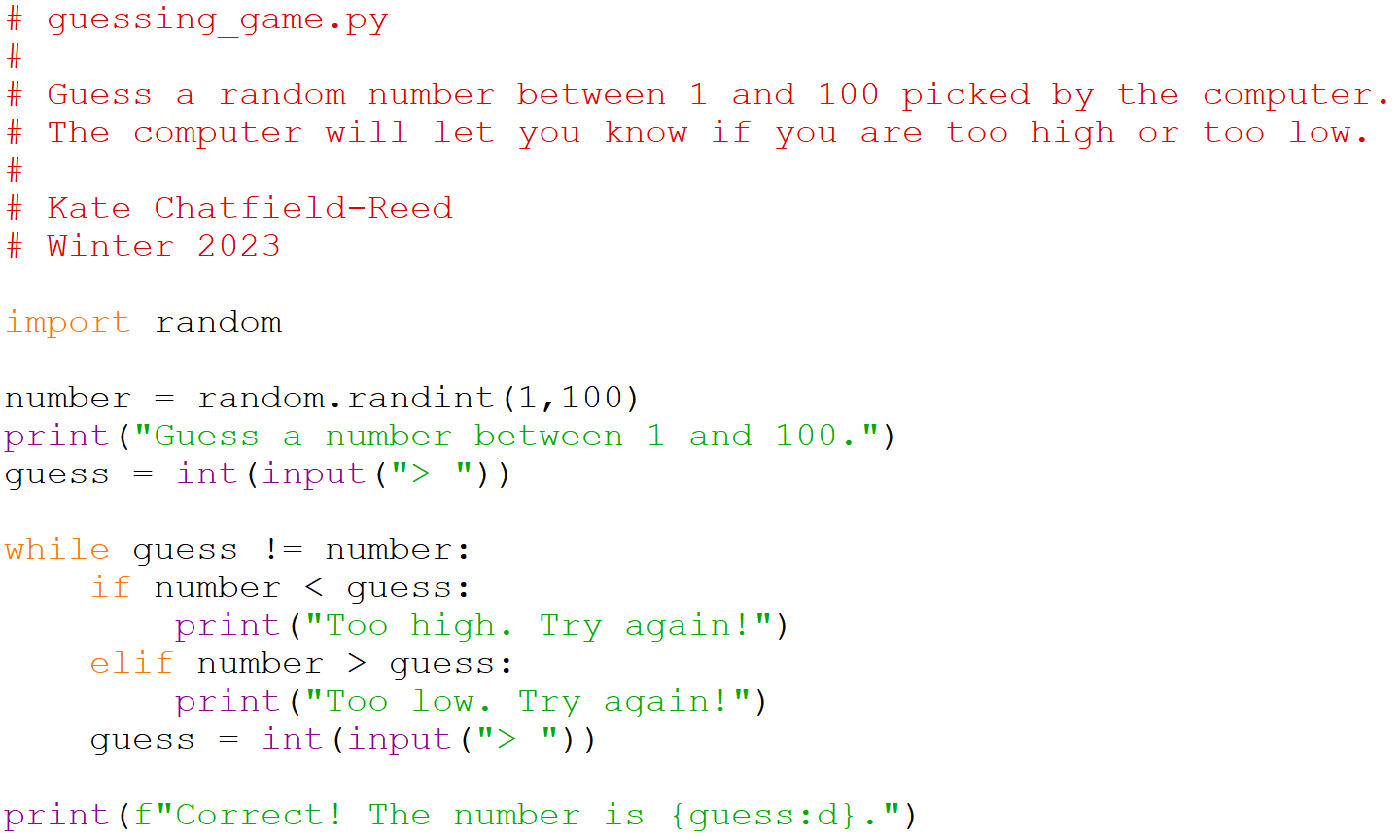 Python program for a random number guessing
game.